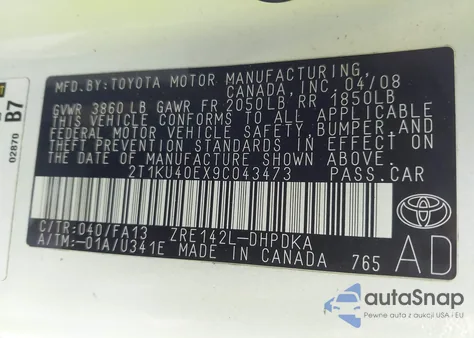 2009 Toyota Matrix из США, поврежденный, VIN 2T1KU40EX9C043473